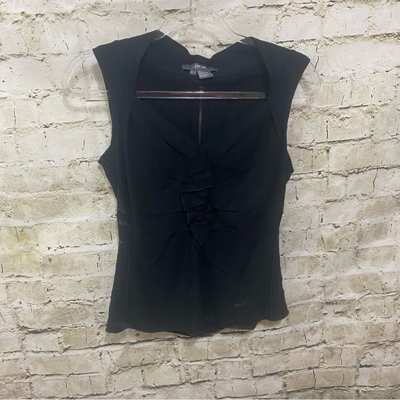 Per Se Black Sleeveless Ruffle Sweetheart Neck Zip Back Top - Picture 1 of 4